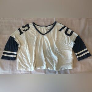 Free People Football Tee White Cream Blue 1970 cotton tee size small S